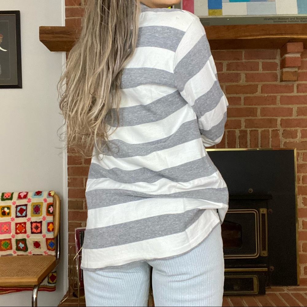Y2K Gap Oversized Horizontal Striped Boyfriend Henley Long Sleeve Pullov… - Picture 5 of 16